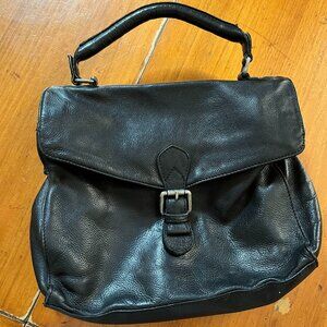 Rock Paper Scissors Black Leather Bag with Maroon Lining